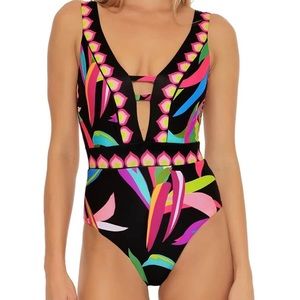 🩷NWT🩷Trina Turk Women's Standard Birds of Paradise Plunge One Piece SZ 6